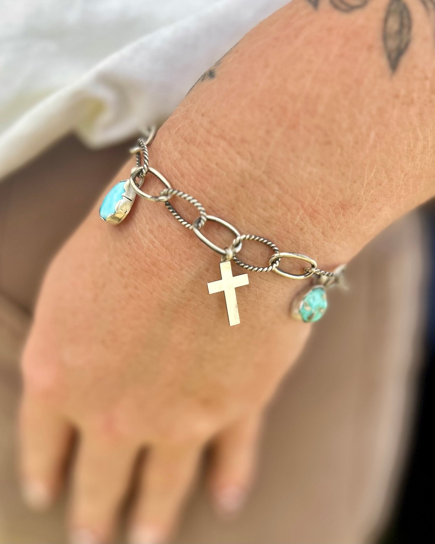 Turquoise and Sterling Charm Bracelet