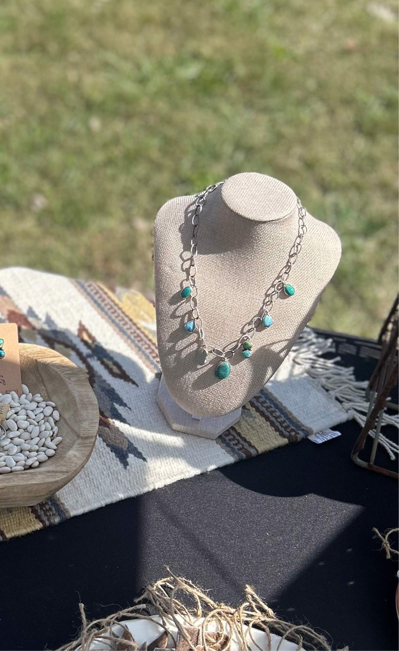 Turquoise & Sterling Charm Necklace