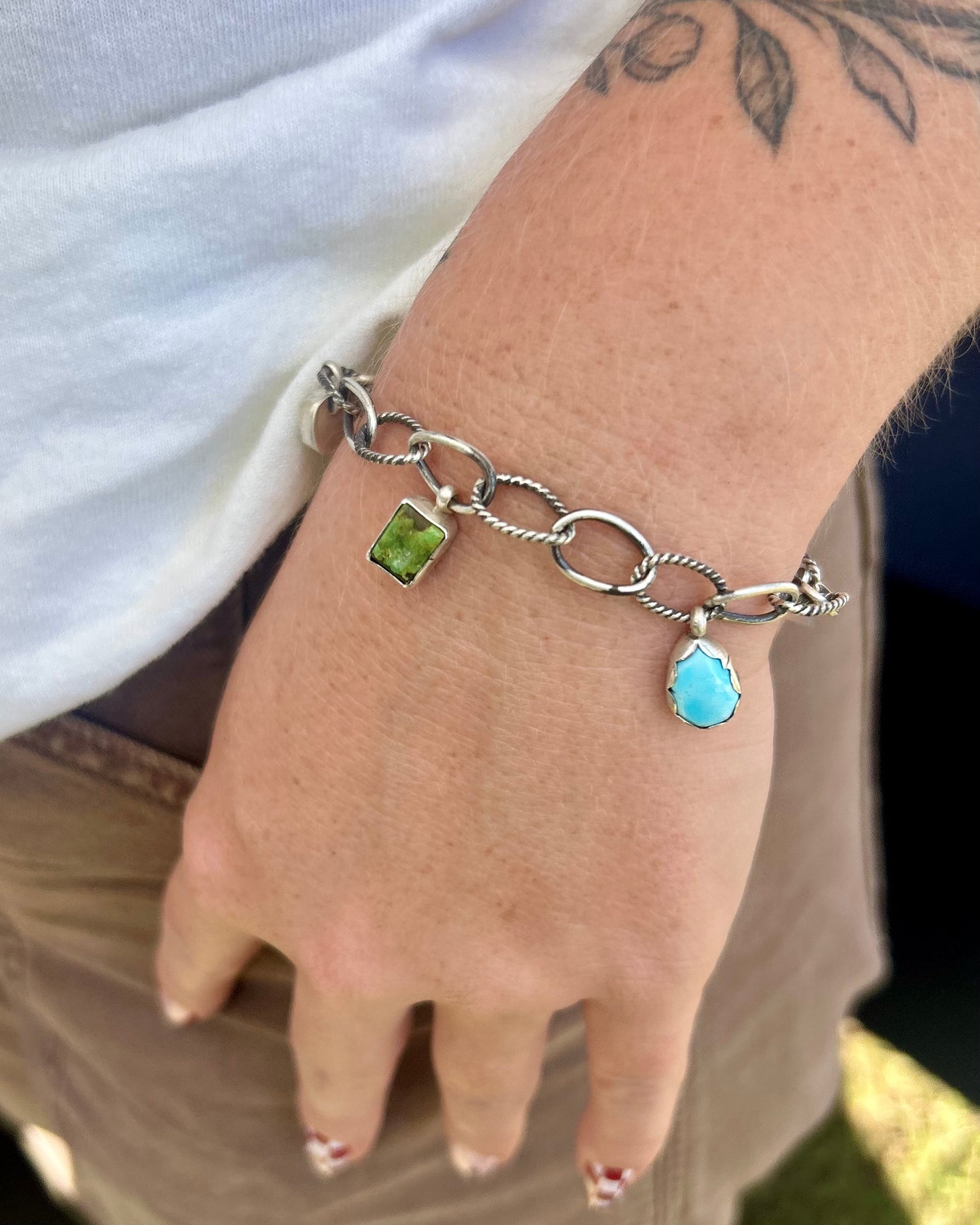 Turquoise and Sterling Charm Bracelet