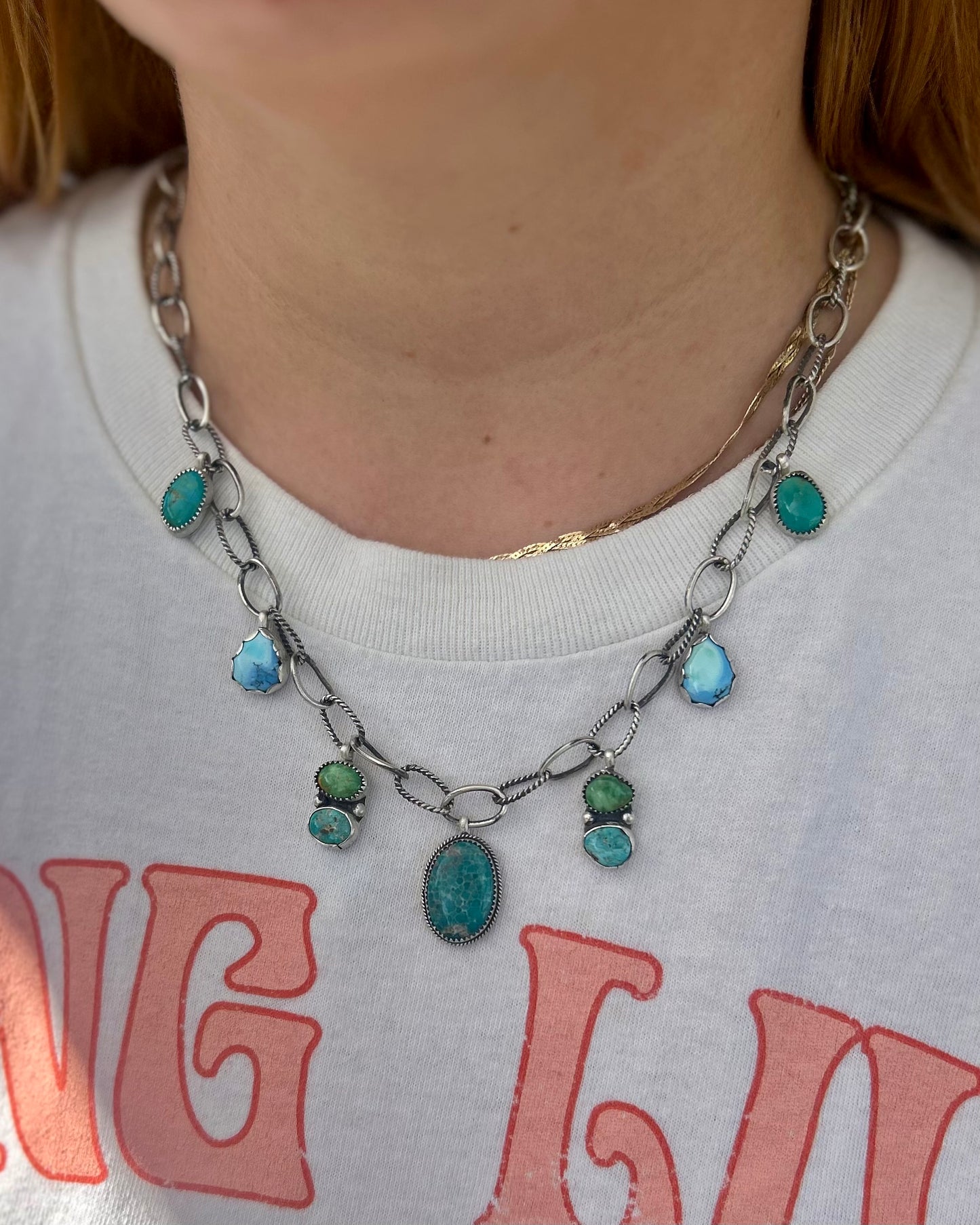 Turquoise & Sterling Charm Necklace