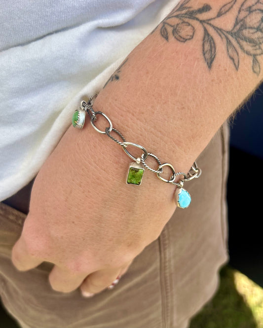 Turquoise and Sterling Charm Bracelet