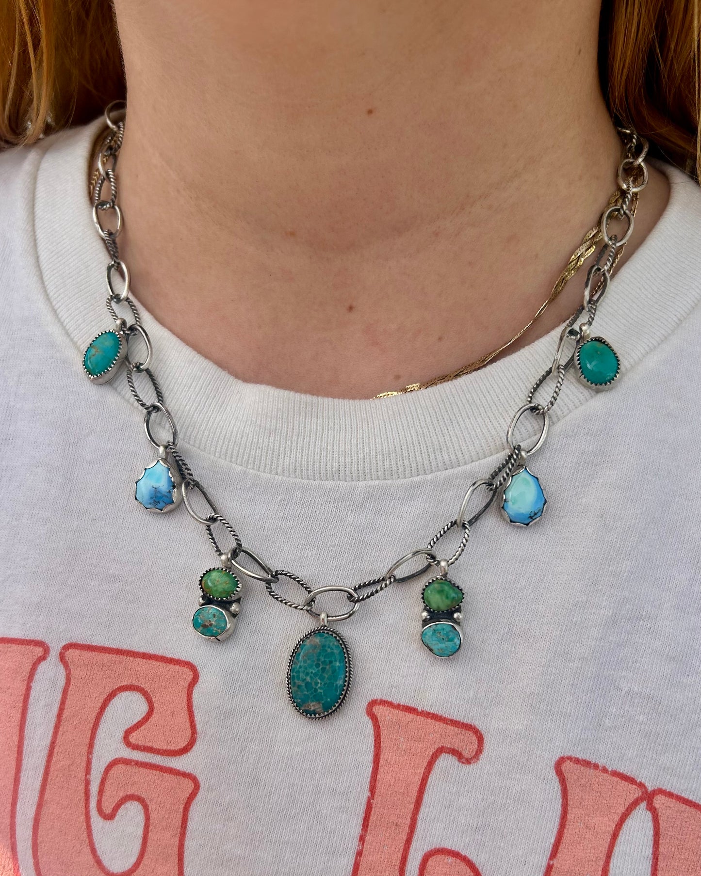 Turquoise & Sterling Charm Necklace