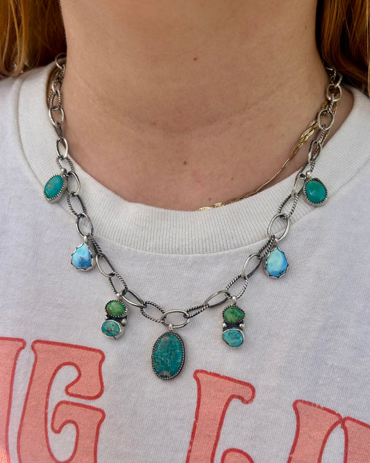 Turquoise & Sterling Charm Necklace